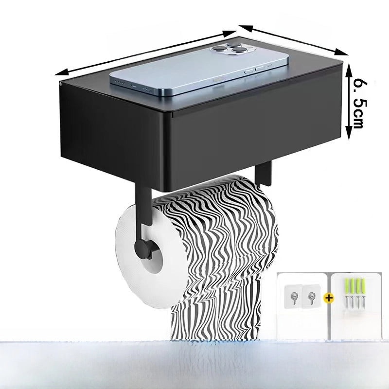 Multifunctional Black Stainless Steel Bathroom Tissue and Wipe Rack Punch-Free Installation|Bathroom Accessories