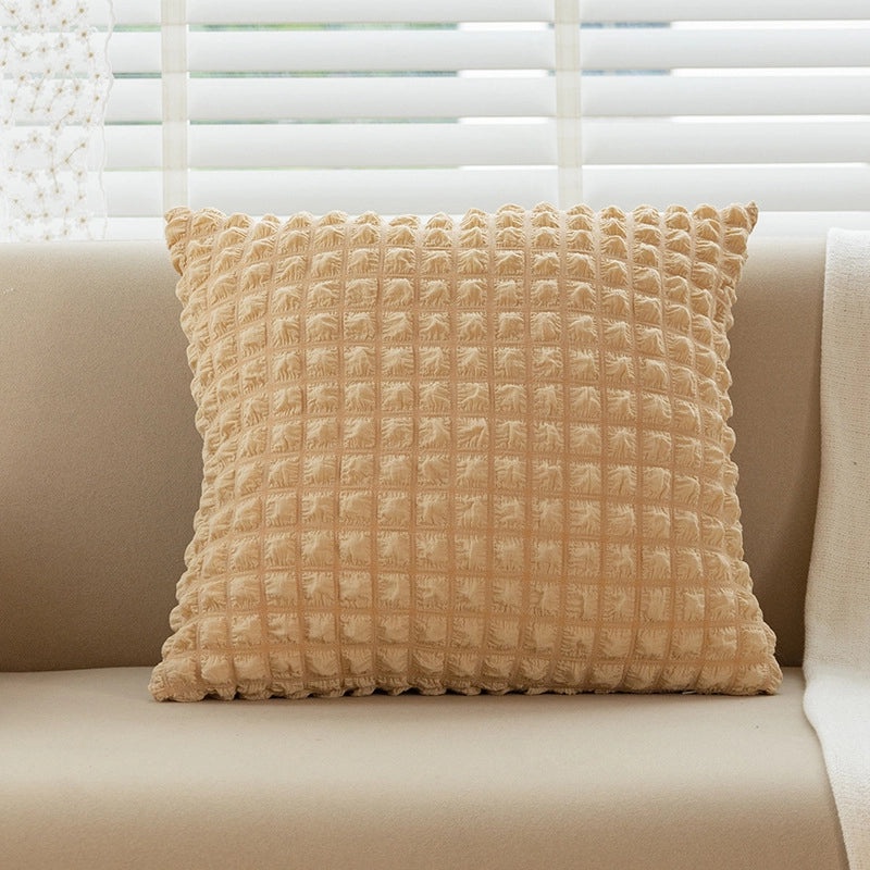 Cream Style Solid Color Elastic Puff Plaid Pillow Case for Sofa Bedside Cushion|Home Decor Pillows & Cushions