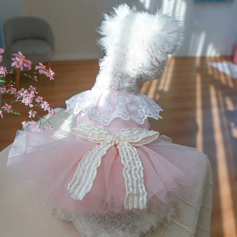 Princess Yarn Lace Dog and Cat Clothes Spring Summer Pink Fairy Skirt|Pet Apparel & Accessories