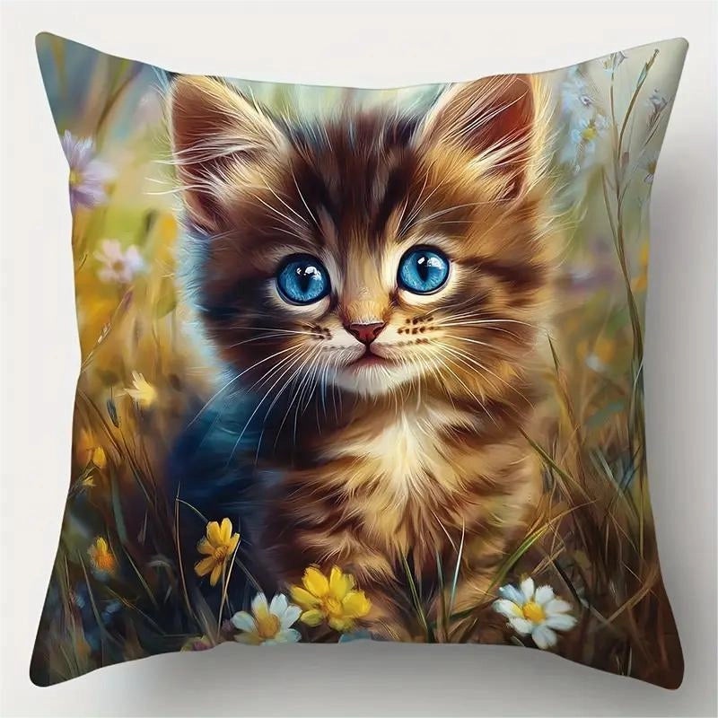 Adorable Cat Print Polyester Pillow Covers for Couch and Sofa Decor|Home Decor & Accessories