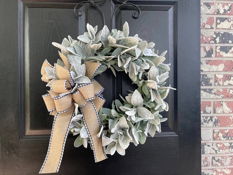 Farmhouse Bunny Lamb Ear Wreath for Front Door Green Mother's Day Decor | Home Decor Wreaths
