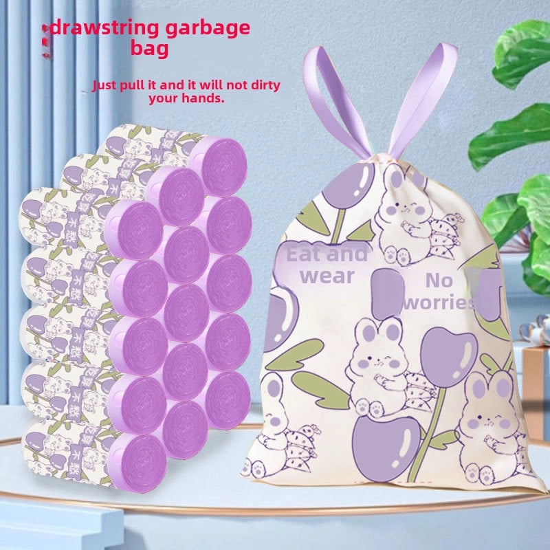 Thickened Printed Rabbit Pattern Large Portable Drawstring Trash Bags for Kitchen Dorm Student Use|Household Cleaning Supplies