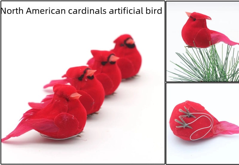 Red Bird Christmas Tree Clip 6cm Mini Simulation Garland Decoration with Feet|Holiday Ornaments