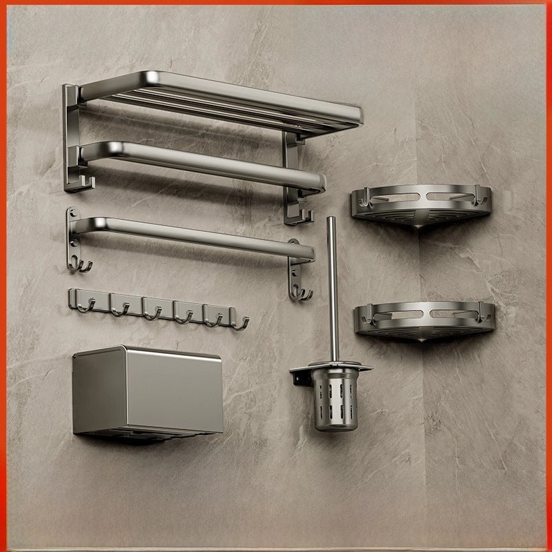 Gun Grey Wall-mounted Aluminum Towel Rack Non-drill Toilet Bathroom Hanging Storage Rod|Bathroom Storage & Organization