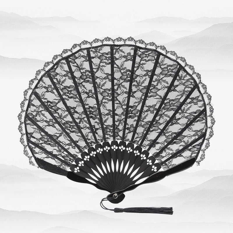 Elegant Black Lace Folding Fan with Silk & Bamboo - Classic Chinese-European Style Dance & Office Gift | Home Decor & Accessories