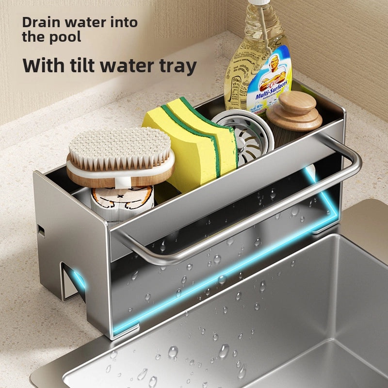 Sink Drain Rack for Floor/Table, Faucet Sponge Holder with Steel Ball Storage | Kitchen Storage Accessories