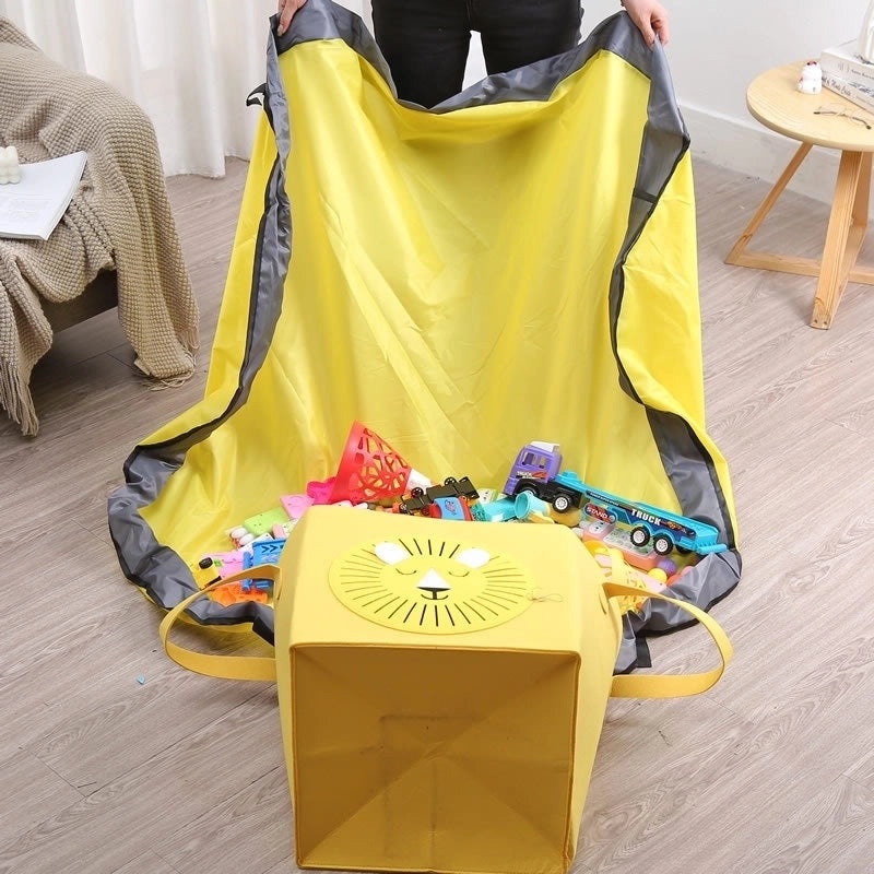 Square Fabric Storage Basket with Lid and Zipper Foldable Kids Waterproof Play Mat Organizer|Home Storage & Organization