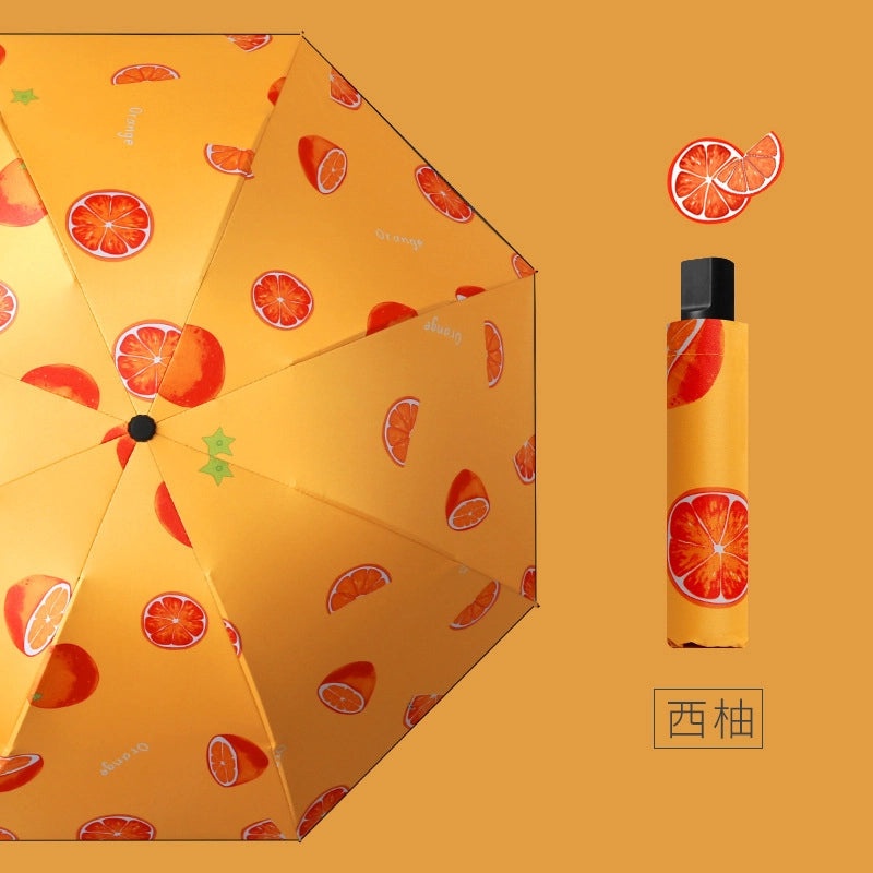 Fruit Print Folding Umbrella for Women | Sunny and Rainy Use | UV Protection and Sunshade | Lightweight and Portable | Fashion Accessories