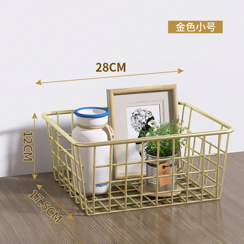 Wrought Iron Storage Basket with Wooden Handle Nordic Desktop Snack Organizer|Home Storage & Organization