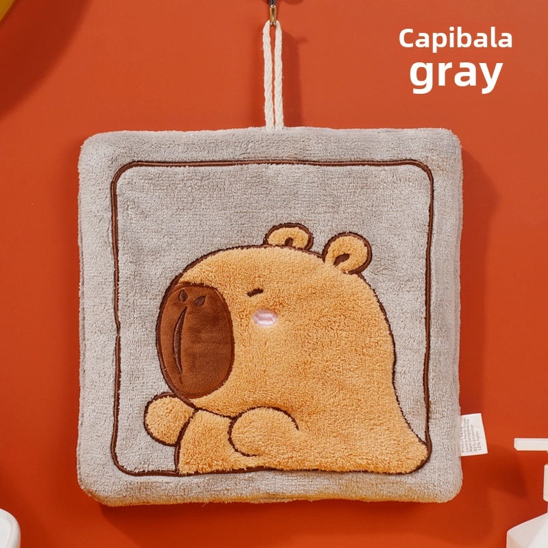 Thickened Coral Fleece Kapibara Embroidered Small Towel Cute Hand Kitchen Children's Towel|Home & Kitchen Textiles