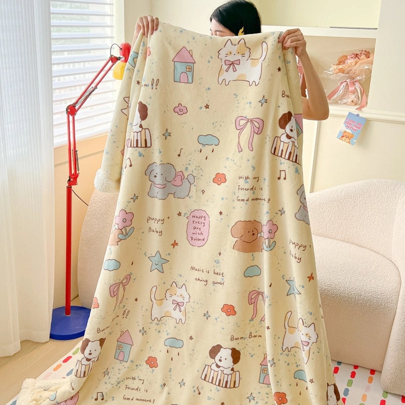 Cozy Heart-Shaped Animal Print Milk Fiber Blanket for Bedding | Home Textiles & Bedding