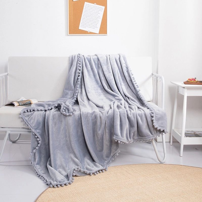 Solid Color Flannel Blanket with Tassel Balls | Home & Living Blankets