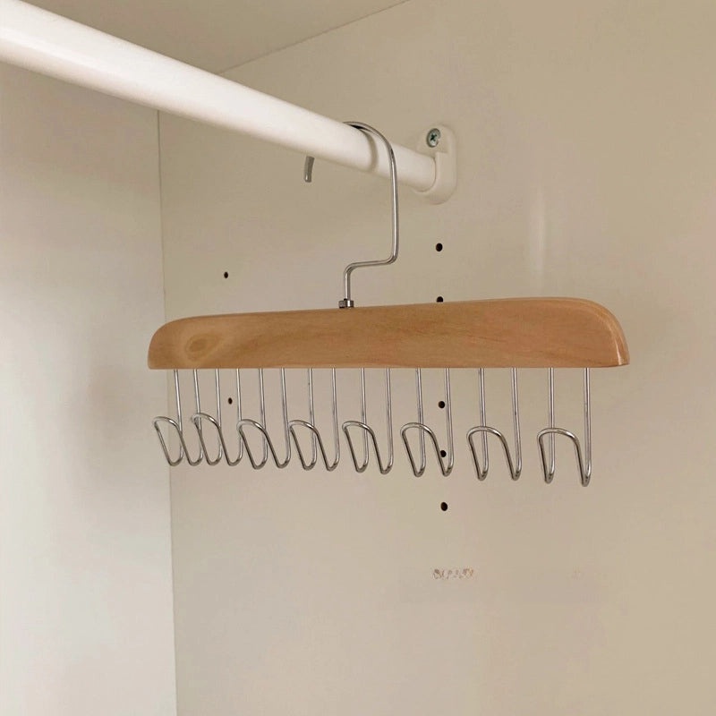 Multi-functional Solid Wood Clothes Hanger with Hooks for Underwear, Vests, Ties | Home Storage & Organization