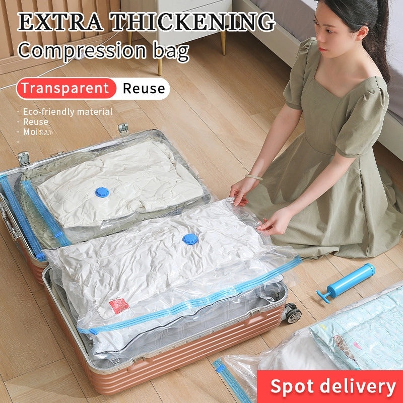 Transparent Vacuum Compression Storage Bag for Clothes Quilts Hand Roll Thickened Explosion-proof Zipper | Home Storage & Organization