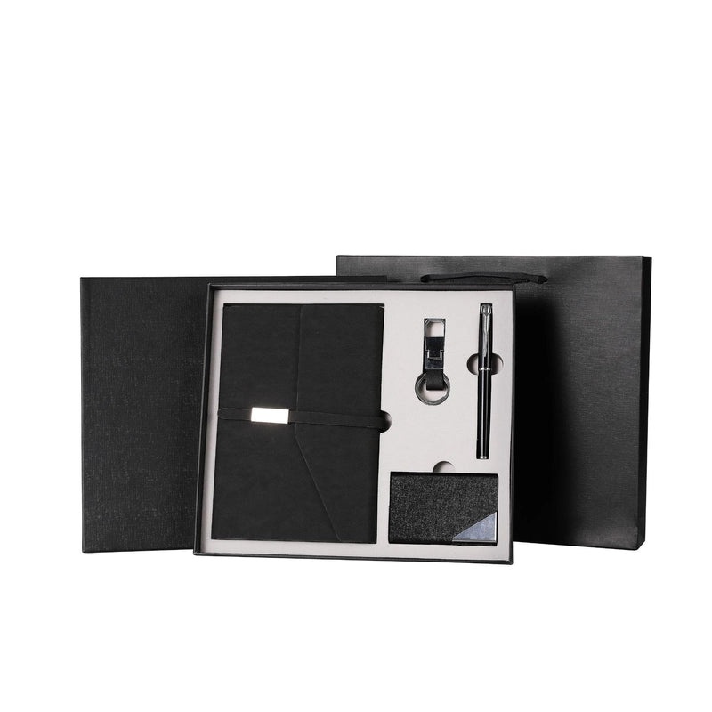 Business Notebook and Name Card Clip Keychain Set with Logo Printed Buckle Notepad Four-piece Office Gift Box | Office Stationery