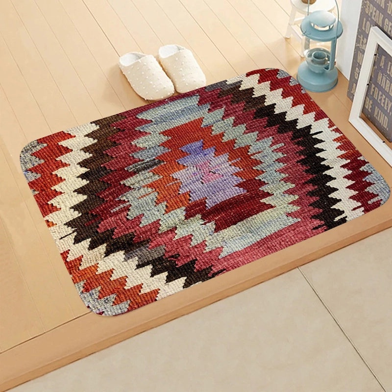 Turkish Persian Geometric Pattern Flannel Mat for Entrance and Toilet|Home Decor Rugs & Mats