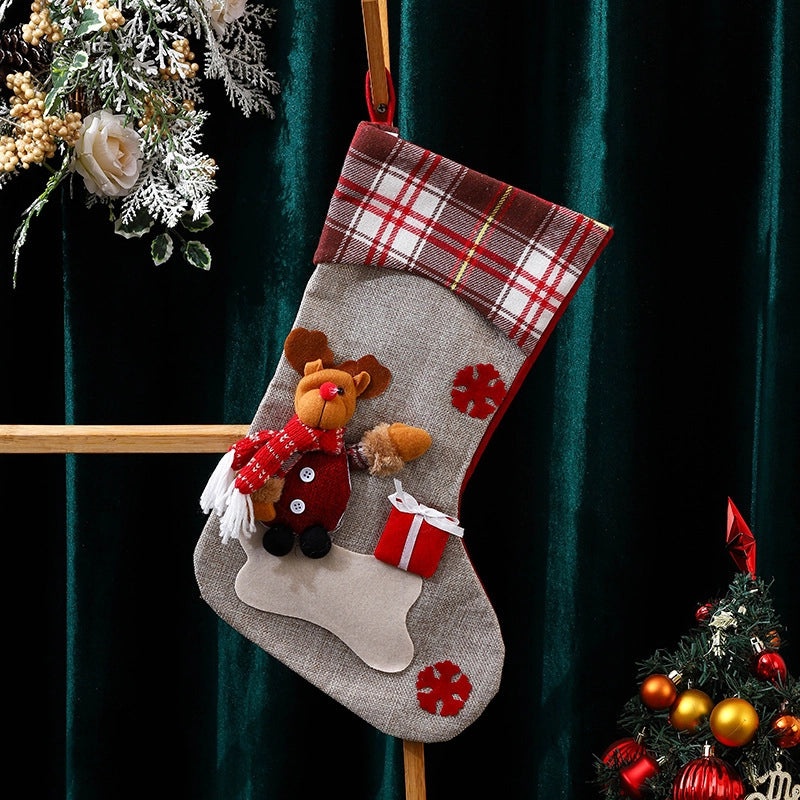 Extra Large Khaki Linen Santa Claus Christmas Stocking | Christmas Decorations & Gift Bags