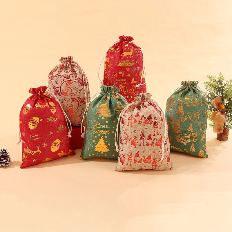 Christmas Gilded Drawstring Gift Bag for Candy Storage|Holiday Gift Bags