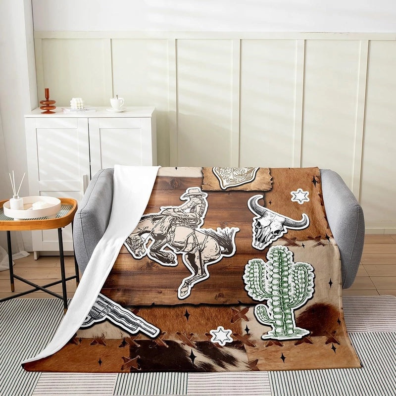 Cozy Cow Print Color Block Polyester Throw Blanket for Couch & Sofa Decor|Home Decor > Blankets & Throws