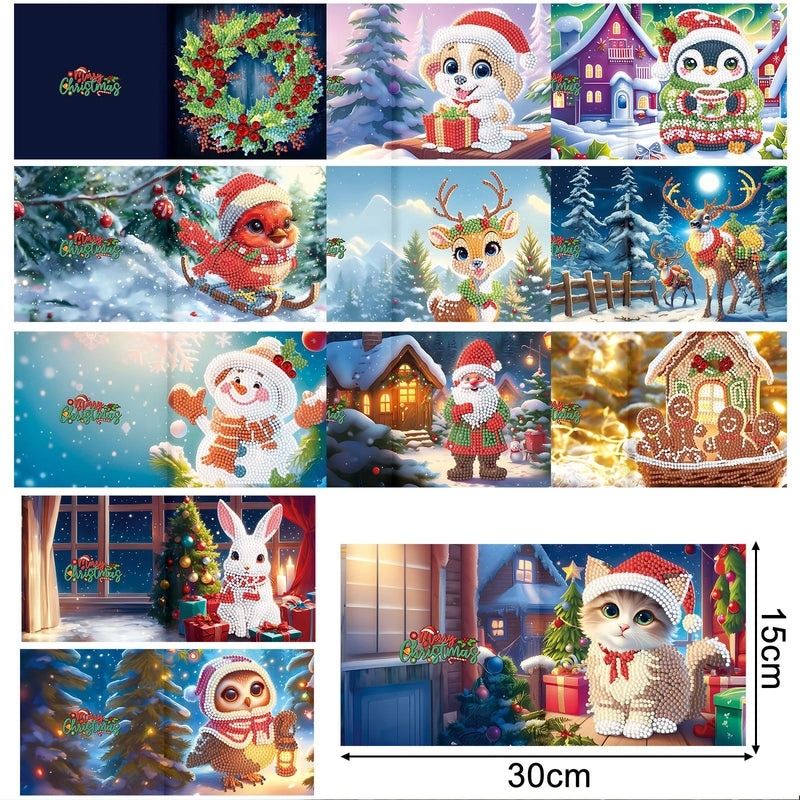 Christmas Diamond Painting DIY Greeting Card with Stickers and Hand Drill | Craft Supplies