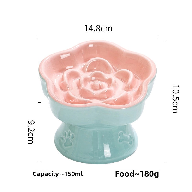 Ceramic Elevated Slow Feeder Bowl for Small Dogs and Cats | Pet Feeding Bowls