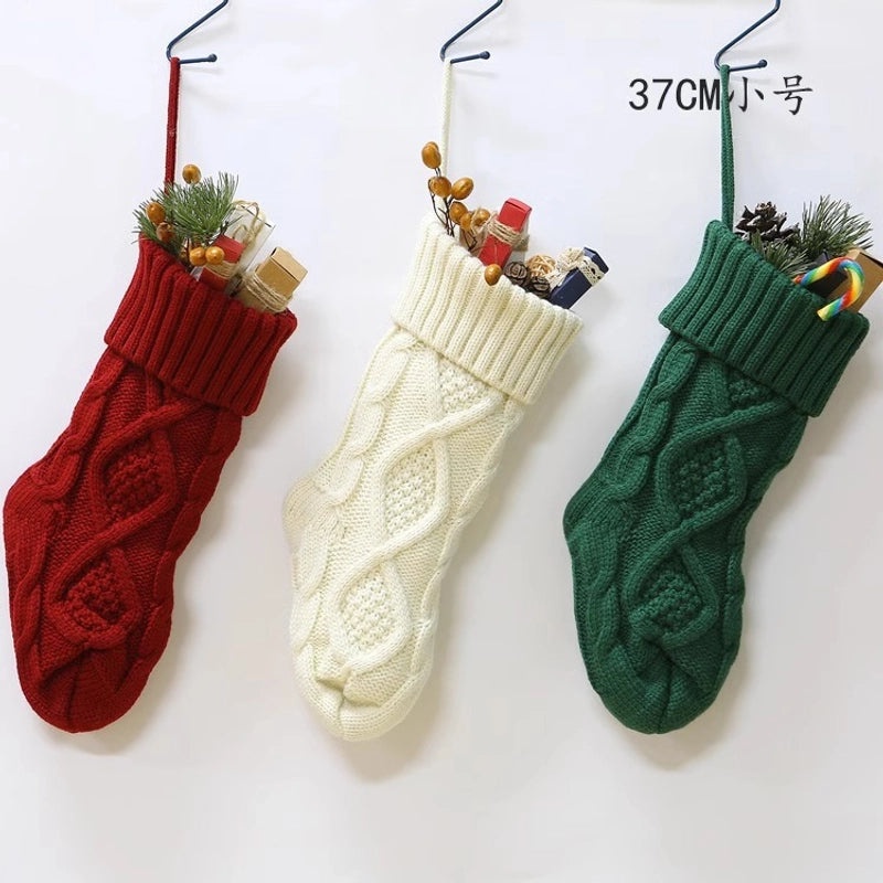 Knitted Wool Christmas Candy Bag Socks Ornaments Rhombus Pattern Holiday Gift Bag | Christmas Decorations