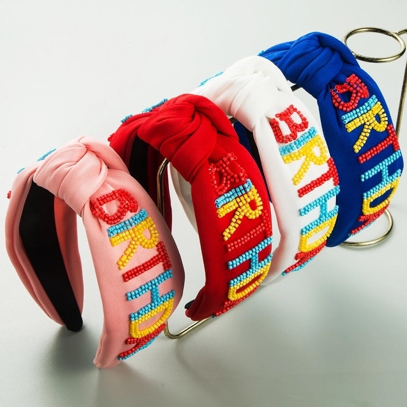 Classic Women's Vacation Beaded Hair Band with Alloy Letters and Cloth Seed Beads|Hair Accessories