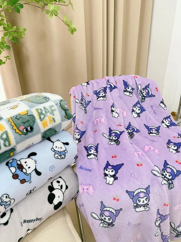 Cozy Cartoon Crayon Plush Flannel Blanket for Autumn Winter | Home & Living Bedding