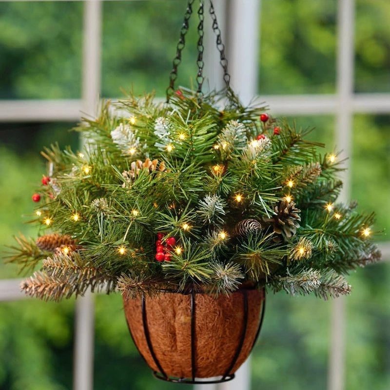 2024 New Christmas Inverted Hanging Basket with Branches and Lights | Christmas Decorations