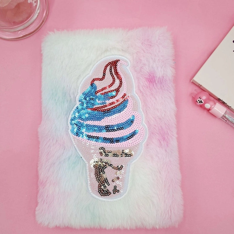 Ice Cream Star Red Heart Plush Notebook with Sequins | Stationery & Notebooks