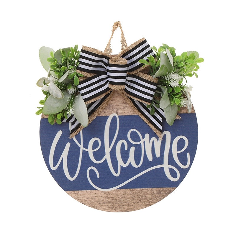 Year-Round Wooden Letter Wreath with Green Bow and Aquatic Plants | Home Decor & Door Hangings