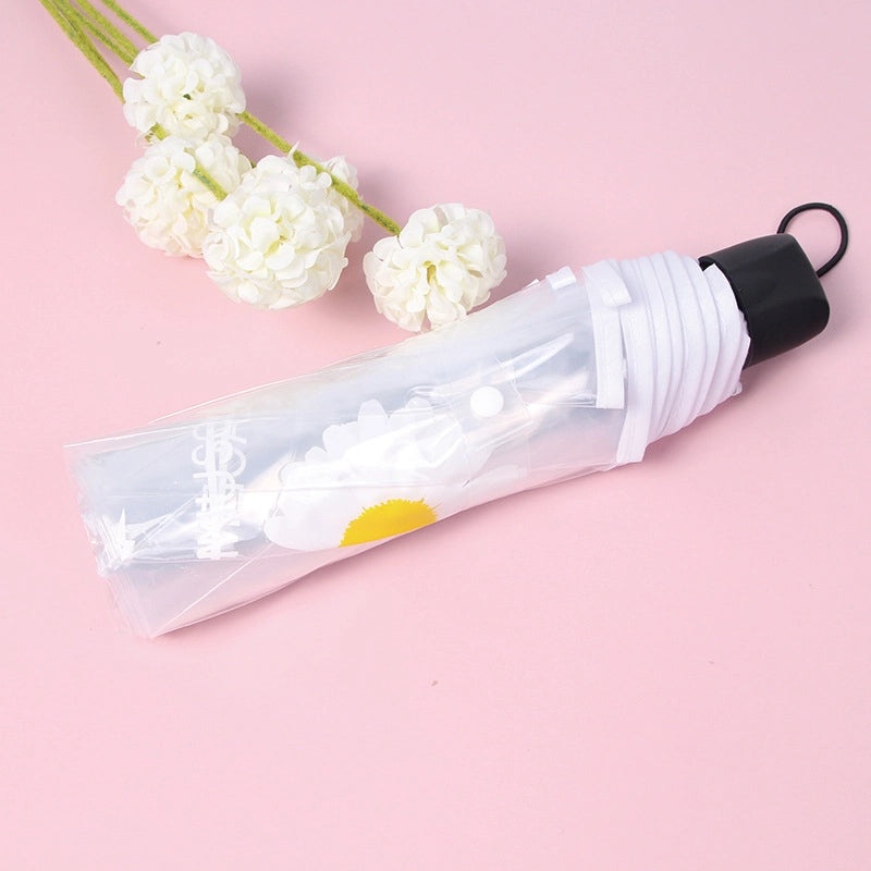 Small Daisy Automatic Folding Umbrella White Transparent Japanese Student Rain Sun Umbrella | Umbrellas & Rain Gear