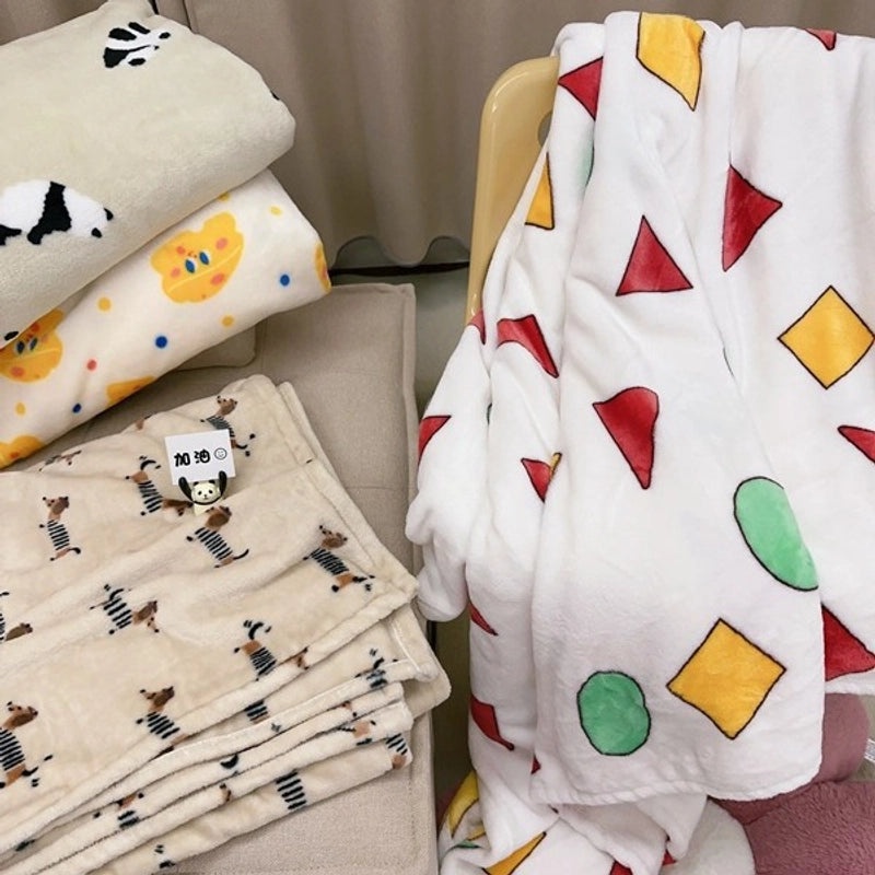 Cozy Cartoon Crayon Plush Flannel Blanket for Autumn Winter | Home & Living Bedding