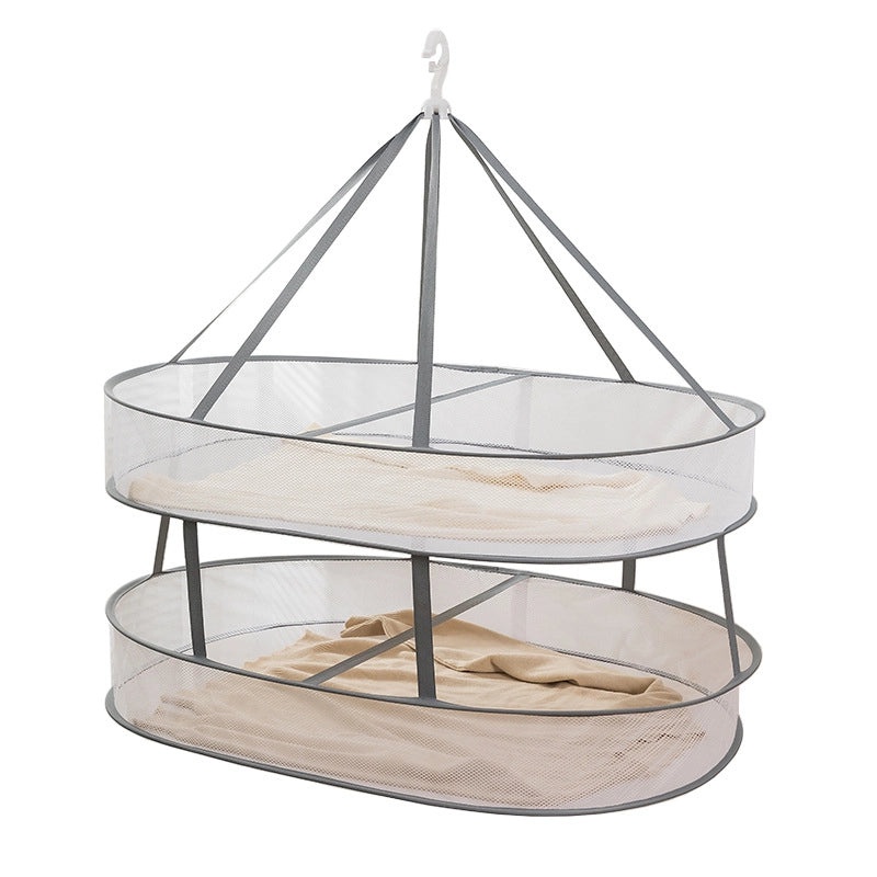 Windproof Foldable Clothes Basket with Three-Layer Sweater and Tile Drying Net | Home Storage & Organization