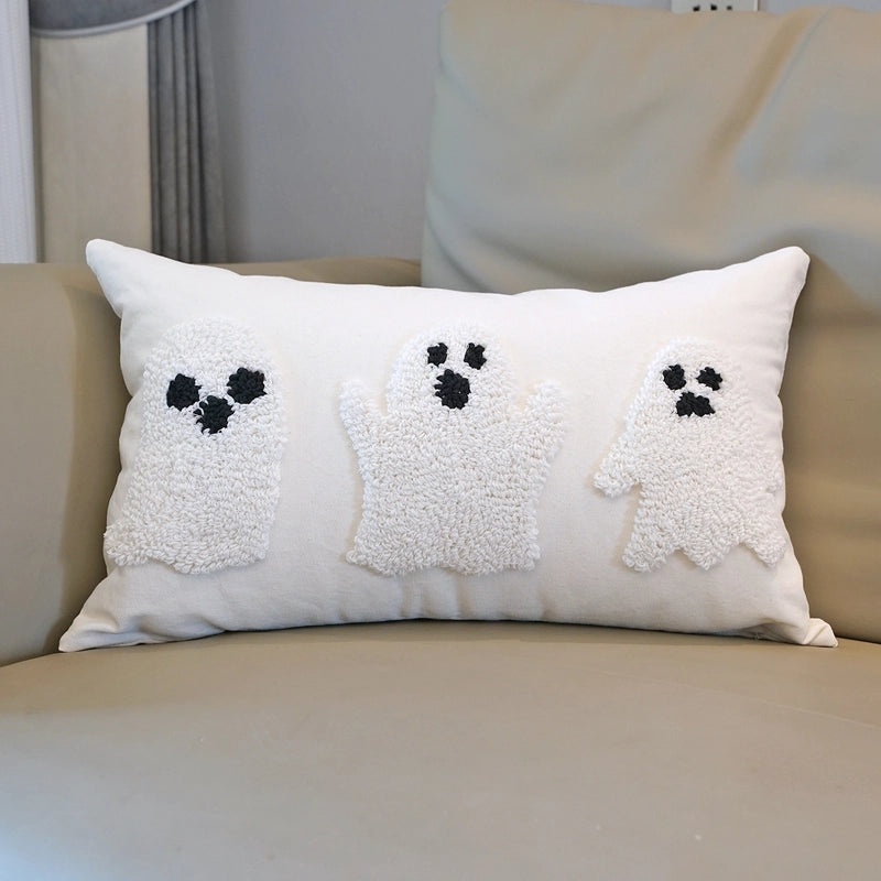 Velvet Halloween Ghost Embroidered Pillow Cover for Sofa Home Holiday Decoration | Home Decor Cushions