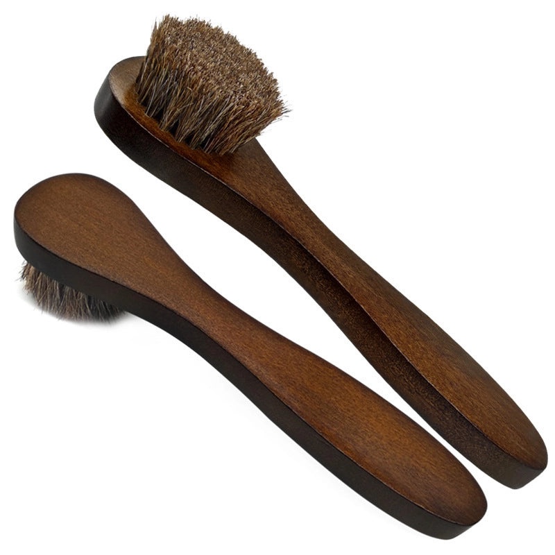 Wooden Handle Shoe Brush with Beech Wood and Horsehair for Leather and Suede Polishing | Shoe Care & Cleaning Tools