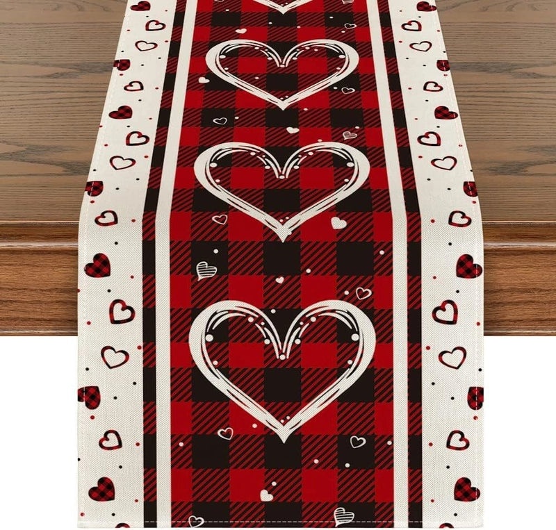 Romantic Heart Shape Rose Linen Table Runner for Valentine’s Day | Home Decor/Table Linens
