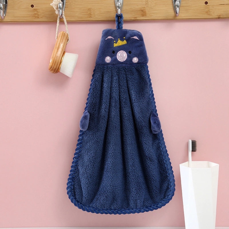 Cute Cartoon Hanging Coral Fleece Hand Towel for Children Absorbent Kitchen Bathroom Use|Home & Kitchen Towels