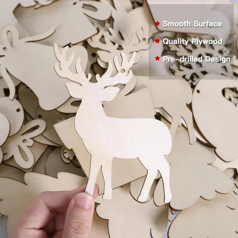 Christmas DIY Wooden Decorations Set Unfinished Snowman Reindeer Snowflake Tree Pendant | Holiday Crafts & DIY Supplies
