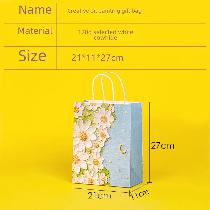 Oil Painting Kraft Paper Tote Bag Custom Gift Bag for Milk Tea Baking Takeaway Student Use|Gift Bags & Packaging