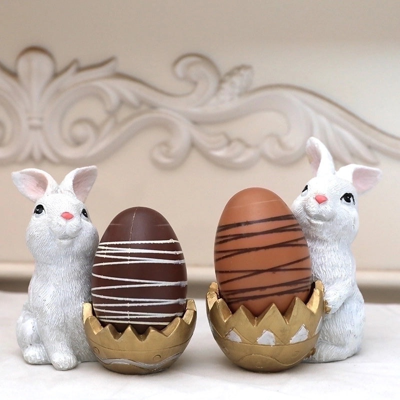 Cute Rabbit Resin Figurines in Cartoon Style|Home Decor & Collectibles