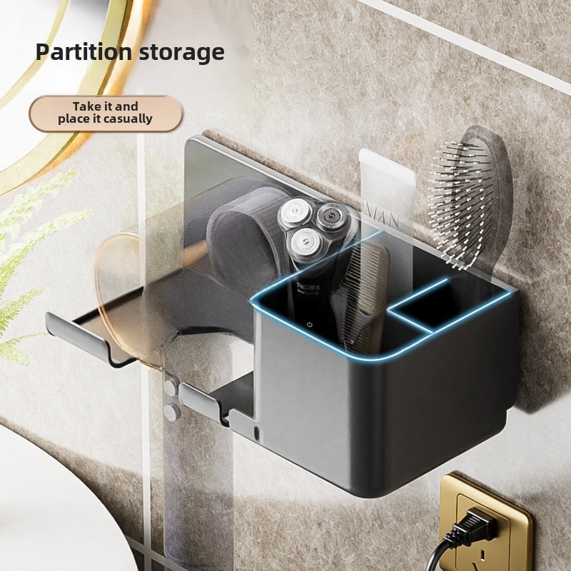 Wall-Mounted Hair Dryer Rack No-Drill Bathroom Storage Organizer Hair Dryer Holder | Bathroom Accessories