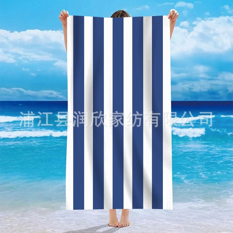 Personalized Single-Sided Velvet Microfiber Beach Towel with Striped Pattern|Beach Towels