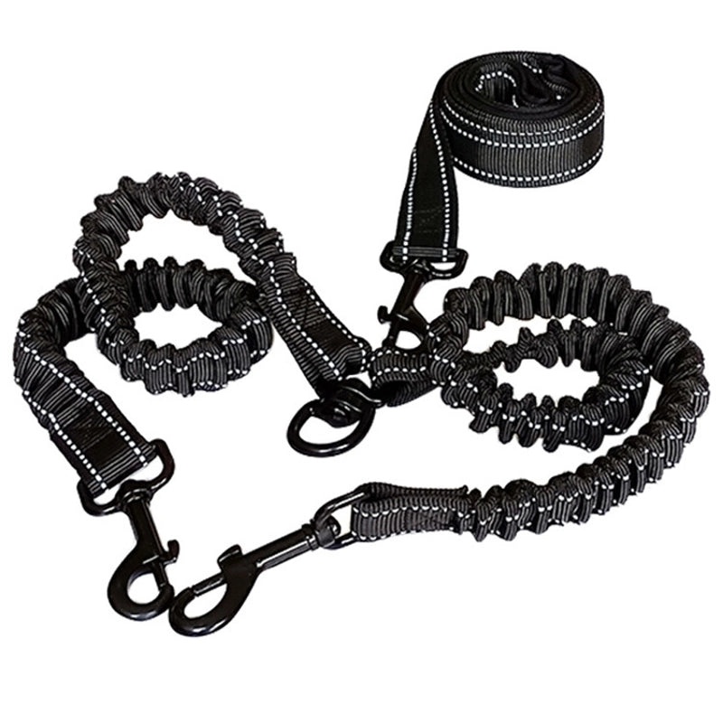 Double Dog Leash with Elastic Buffer and Reflective Design for Two Dogs | Pet Supplies - Dog Leashes