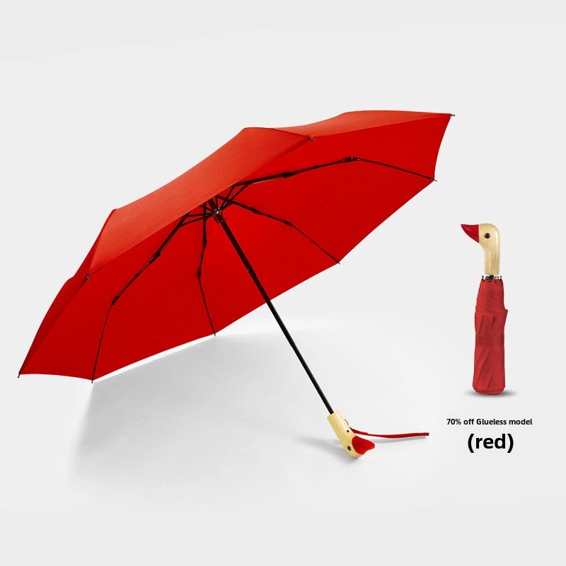 Creative Duck Head Umbrella with Wooden Handle, Cute Women's Black Sunscreen Umbrella, 30% Off|Fashion Accessories>Umbrellas & Rain Gear