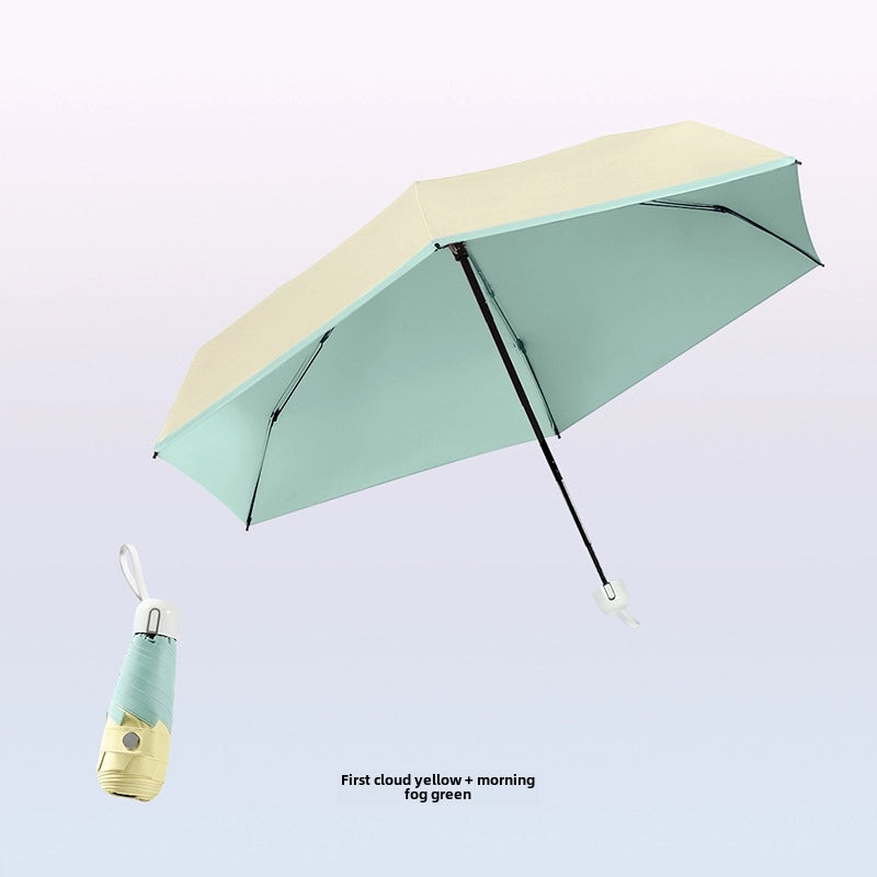 Contrast Color Folding Umbrella UV Protection Five-Rib Lightweight Compact Rain and Sunshade for Women|Umbrellas & Rain Gear