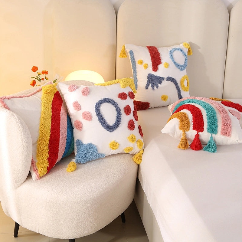 Tufted Rainbow Tassel Pillow Cover for Living Room Sofa Bay Window Cushion|Home Decor Cushions
