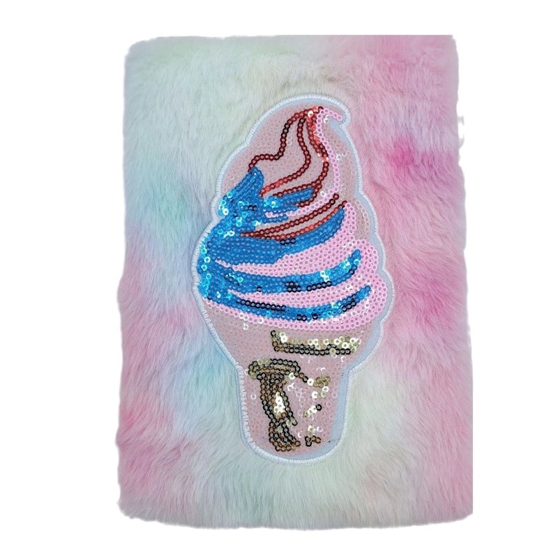 Ice Cream Star Red Heart Plush Notebook with Sequins | Stationery & Notebooks