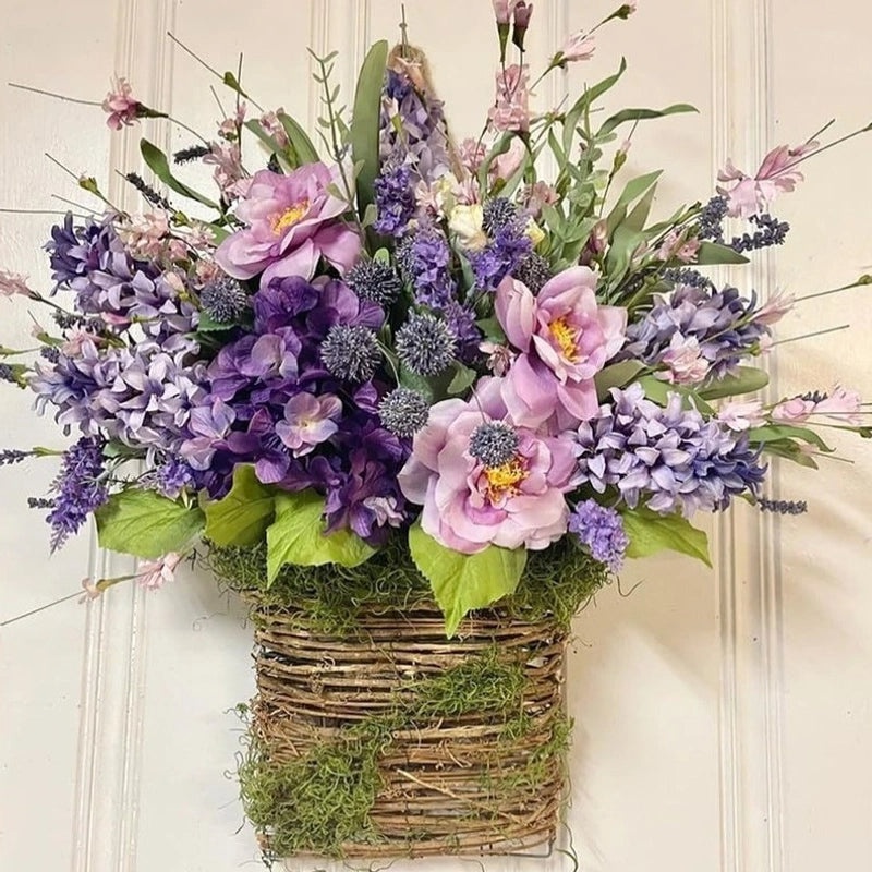 Hydrangea Flower Basket Garland Rattan Door Hanging Artificial Floral Decoration|Home & Garden Decorations