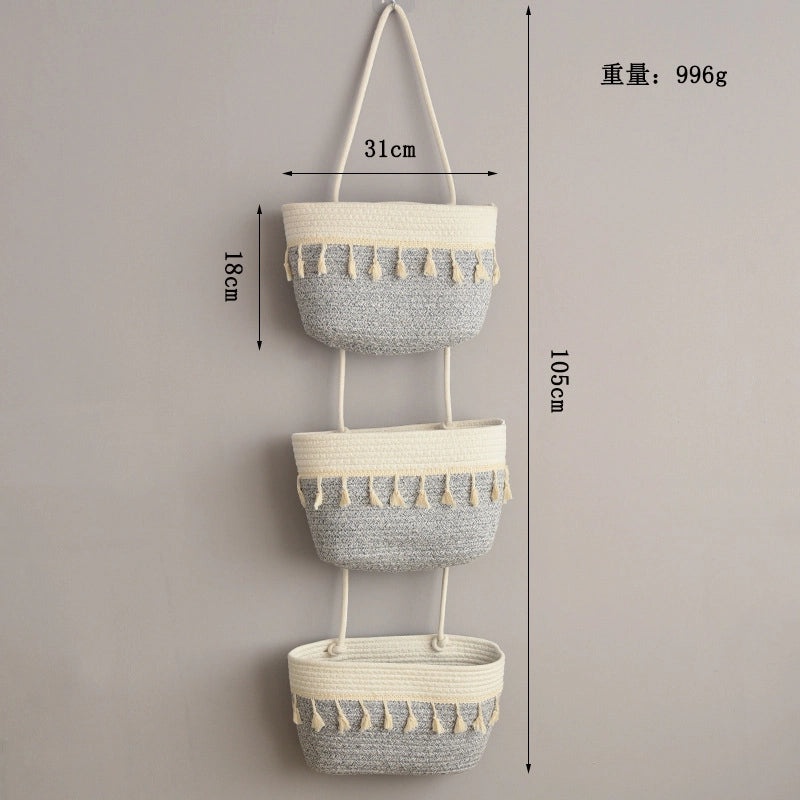 Three-Layer Cotton Thread Wall Hanging Basket for Storage and Home Decoration|Home Storage & Organization